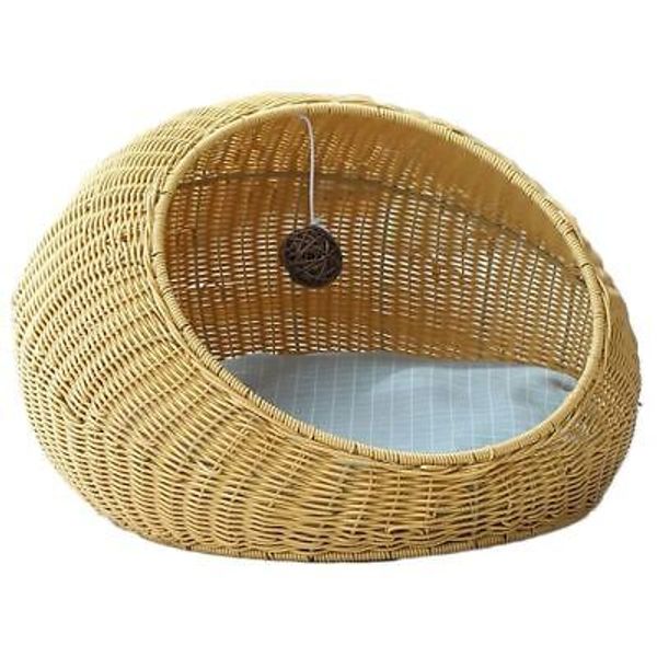 House Additions Designer Round Pet Cat Bed Natural Brown 50cmH X 30cm W X 34cm D