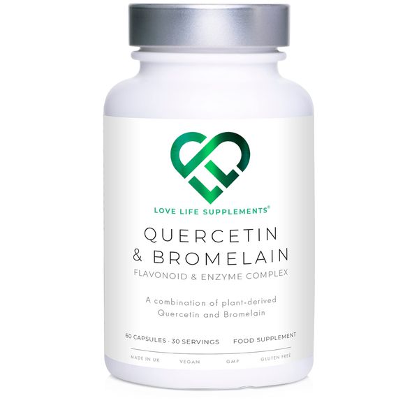 Quercetin & Bromelain Supplement | 60 Capsules -30 Servings | Powerful Antioxidant | 1000mg Quercetin (from Sophora japonica) and 500 GDU Bromelain (from Pineapple) per Serving | Love Life Supplements