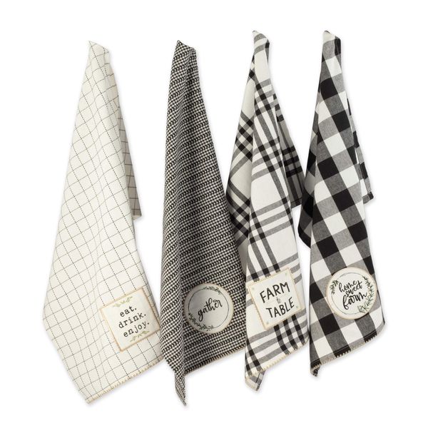 DII Kitchen Collection, Cotton, Black, Dishtowel Set, 18x28