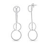 DTPSilver - 925 Sterling Silver Rodium Plated Dangling Triple Hoops Studs Earrings
