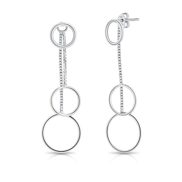 DTPSilver - 925 Sterling Silver Rodium Plated Dangling Triple Hoops Studs Earrings