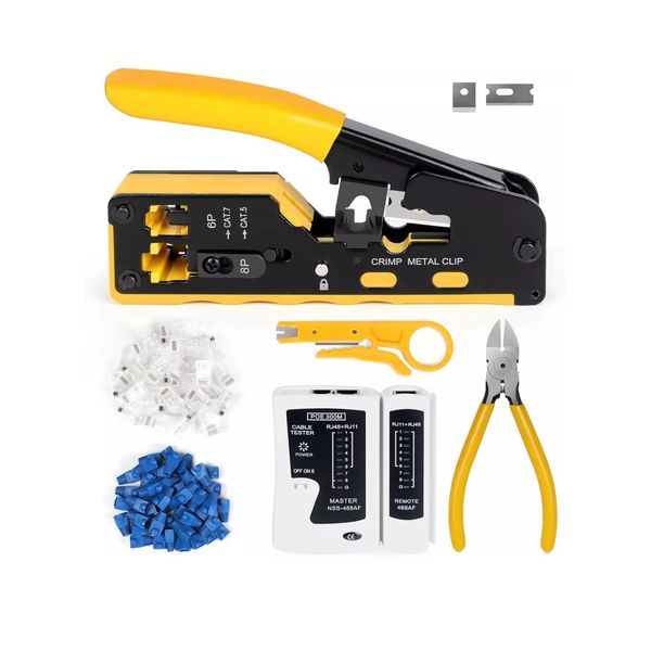 Ethernet Crimp Tool Kit - Cat5/Cat6/Cat7 Network Crimper with Cable Tester, Mini