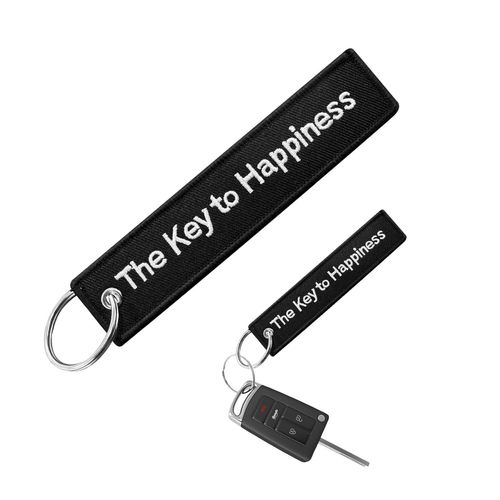 SHMZK Personalized Keychain, Embroidery Double Sided Key Chain Tag, Customized Car Scooter Key Chain Luggage Tag for Men (The Key To Happiness)