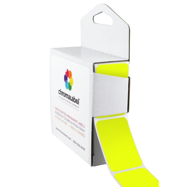 ChromaLabel 1 x 1.50 Inch Permanent Color Code Rectangle Labels, 250 Labels per Dispenser Box, Fluorescent Yellow