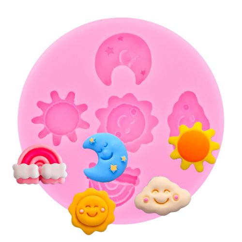 3D Rainbow Moon Sun Cloud Weather Icon Shape Silicone Mold Candy Clay Epoxy Resin Chocolate Cake Topper Decoration Decor Desserts Gum Paste Fondant Pudding Cupcake Handmade Jelly Shots Keychain Charm