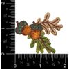 Two Acorns Brown with Green Leaves Embroidered Iron on Patch