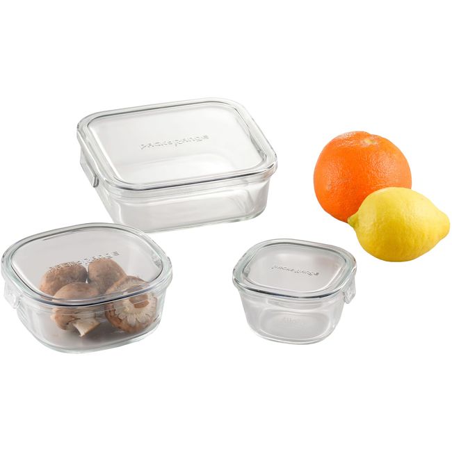 iwaki PCPRN3GY21 Heat Resistant Glass Storage Container, Cool Gray, Square Shape, 3-piece Set, Pack & Range