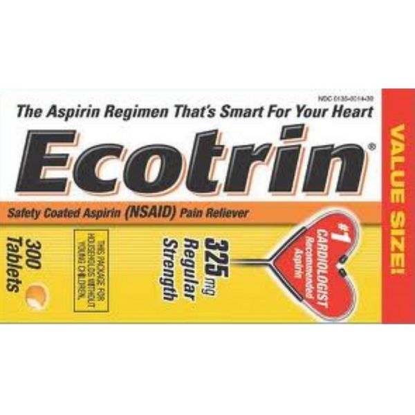 Ecotrin Regular Strength Safety Coated Aspirin | Arthritis Pain | 300 Tablets