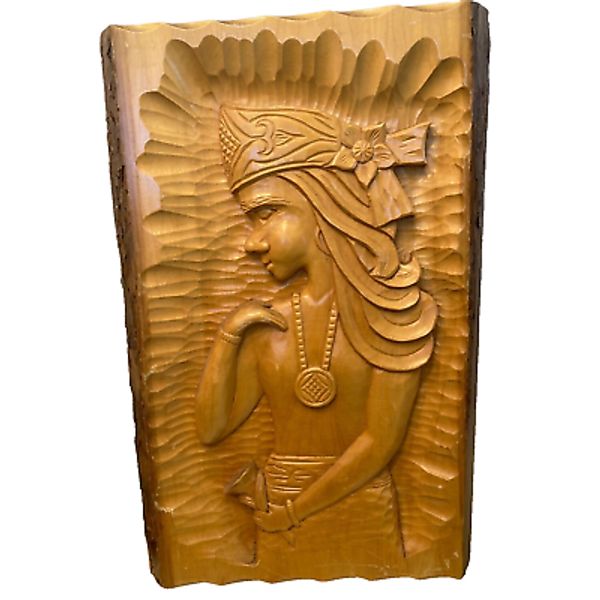 Wood Carved Wall Art Home Decor Native Balinese 64 cms