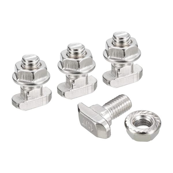 sourcing map M8x16mm T Slot Drop-in Bolt and M8 Hexagon Flange Nut Set, 8 Sets Hammer Head T-Bolt T Shape Stud Sliding Screw for 45 Series Aluminum Profile