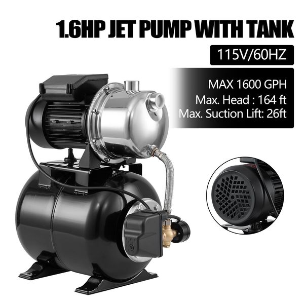 1.6HP 115V Shallow Jet Well Pump with Pressure Tank Auto Garden Booster Jet Pump