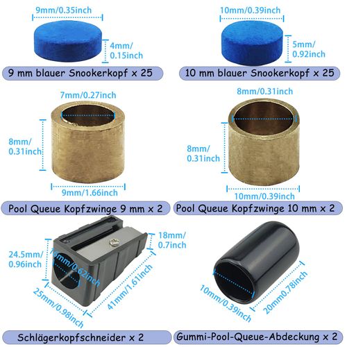 SHUIYUE Snooker Cue Trim Kit,Including Cue Tips, Billiard Cue Protector,Cue Tip Trimmer,Cue Tips Ferrules,with Storage Box