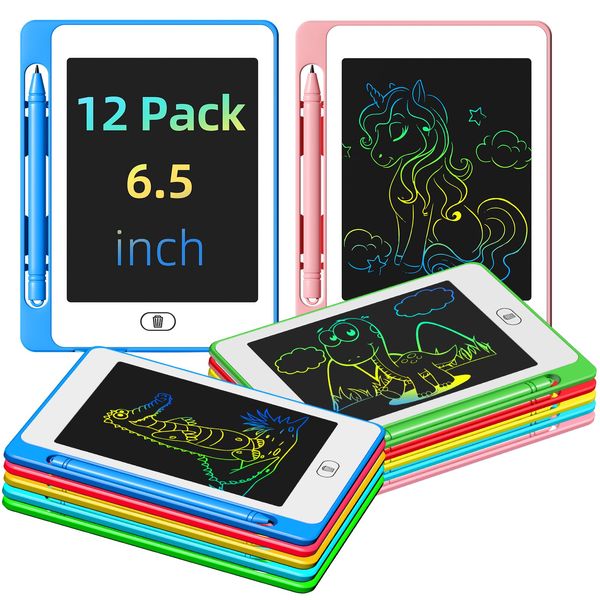 12 Pack LCD Writing Tablet for Kids, 6.5 Inch Colorful Doodle Board Drawing Tablet, Erasable Reusable Drawing Pads, Educational Learning Toys Birthday Gifts for Girls Boys Age 3 4 5 6 7 8