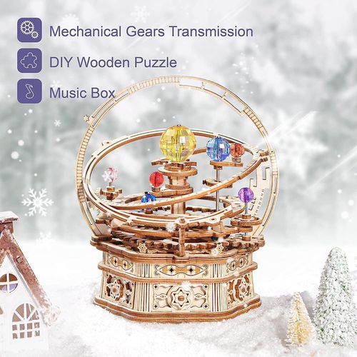 ROWOOD 3D Wooden Puzzle Starry Night Music Box Gear Drive - Mechanical Wooden Model Building Craft Kits for Adults and Teens to Build - Unique Gift for Adults on Birthday/Christmas