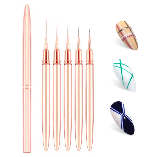 LEDSUUEI Nail Art Brushes - 5pcs Nail Brush for Nail Art Design ， Professional Painting Nail Art Liner Brushes for Long Lines, Details, Fine Drawing Nail Dotting Drawing Tool Set 7/9/12/20/25mm