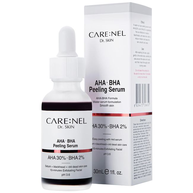 Peeling Solution AHA BHA Serum - Face Korean Skin Care Exfoliating & Hyaluronic Acid Vitamin - Night Treatment Anti Aging Hydrating Anti Wrinkle ph 3.6 (30ml, 1fl.oz.)