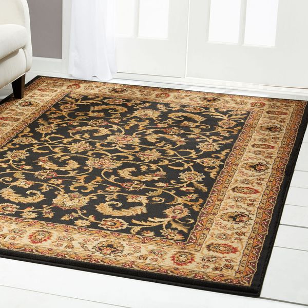 Persien BLACK CREAM AREA RUG 8X11 ORIENTAL CARPET 08 - ACTUAL 7' 8" x 10' 4"