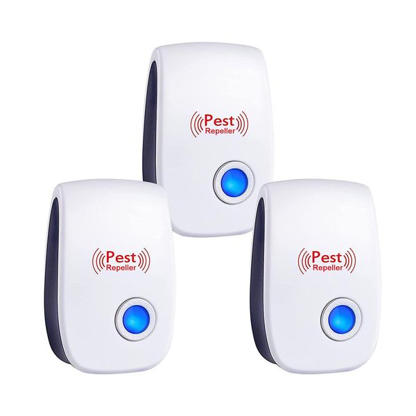 Ultrasonic Repellent Indoor Pest Controller, 3Pack Mouse Mosquito Cockroach Insect Repellent, Suitable for Room Indoor Outdoor Warehouse Garden etc (White)