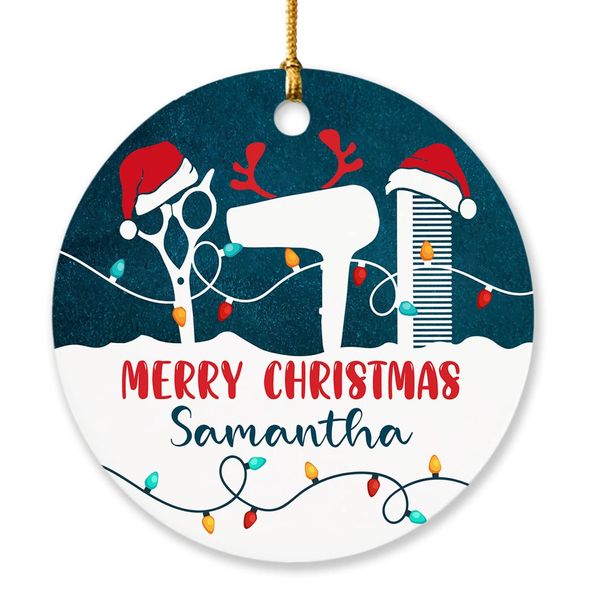 Personalized Hairstylist Christmas Ornament 2025, Merry Christmas Hairdresser Ornament, Hairstylist Comb Hairdryer Scissor Ornament Gift for Christmas, Custom Name Ornaments Gifts for Hairstylist