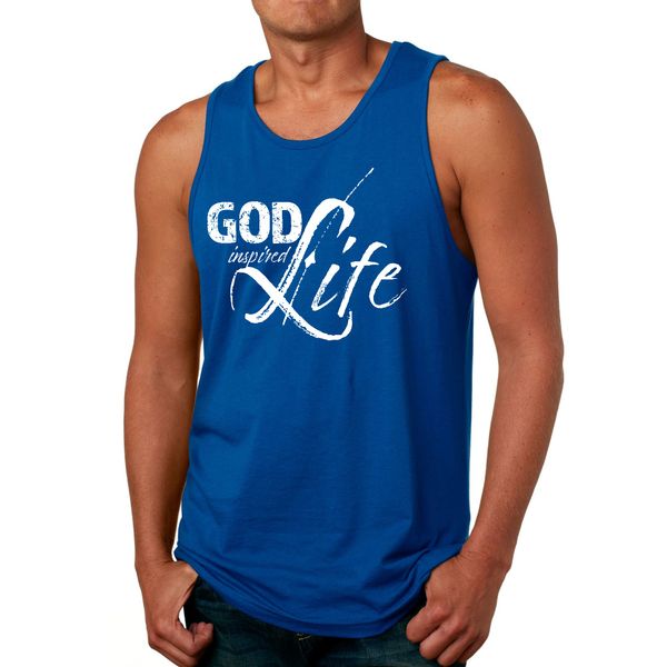 Mens Fitness Tank Top Graphic T-shirt God Inspired Life - Royal Blue / L