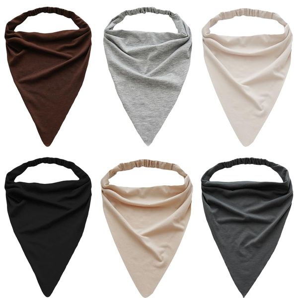 DINPREY Long Hair Scarf Headband for Women Large Bandana Headbands for Women Boho Triangle Bandana Head Scarves with Clips (black,grey,khaki,beige,brown,deep grey)