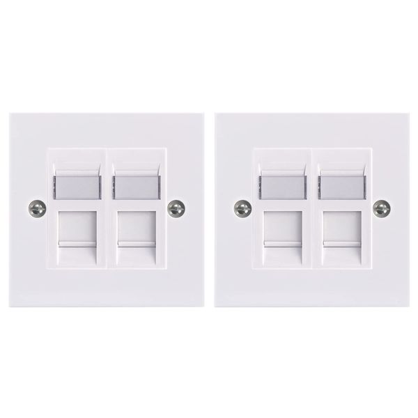 LEENUE RJ45 Socket Cat6, Double Socket RJ45 Network Wall Plate 2 Port with Keystone Jack, 2 Pack White