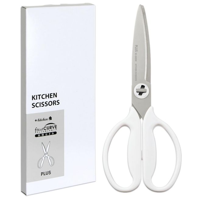 PLUS 35728 Kitchen Scissors, Disassembly, Dishwasher Safe, Fit Cut Curve, Mushroom White, Paper Box Packaging