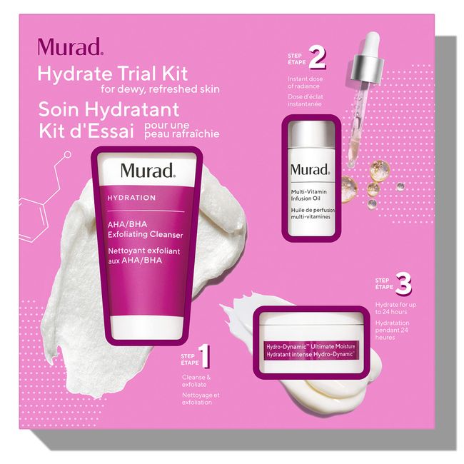 Murad Hydrate Trial Kit - 3-Piece Trial Size Kit $62 Value - Moisturizing Daily Skincare Set - AHA/BHA Exfoliating Cleanser, Multi-Vitamin Infusion Oil & Hydro-Dynamic Ultimate Moisturizer