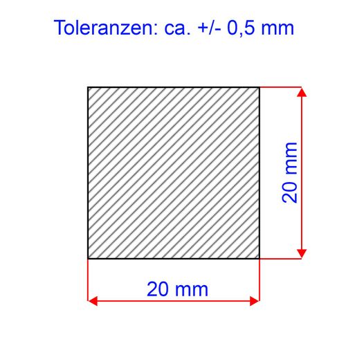 Fits Metall Aluminium square material, AlMg4.5, 20 x 20 mm, length: 250 mm +/- 5 mm