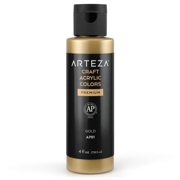 ARTEZA Craft Acrylic Paint, A701 Gold, (118 ml) Bottles, Water-Based, Blendable, Outdoor Paint for Art & DIY Projects on Different Surfaces