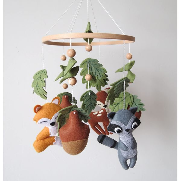 Woodland Crib Mobile Woodland Baby Mobile for Crib Forest Animals Theme Mobile Nursery Decor Jungle Baby Crib Mobile for Boys Girls