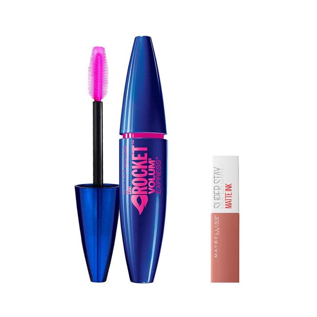 Maybelline New York Volum' Express Rocket Ekstra Siyah Maskara & Mini Super Stay Matte Ink Likit Mat Ruj 65 Seductress Makyaj Seti