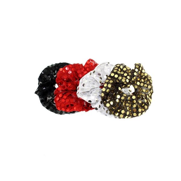 Zac's Alter Ego Set of 4 Sequin Hair Scrunchies - Black, Red, Silver & Gold