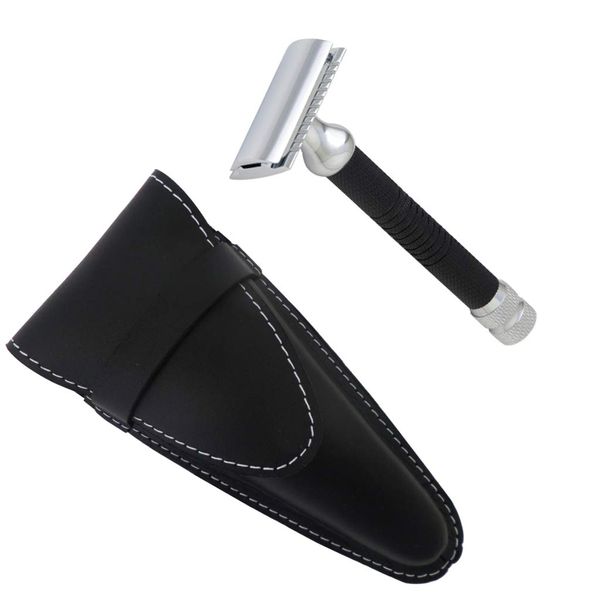 Closed Comb Safety Razor, Chrome and Graphite with Leather Case - Castiles Original