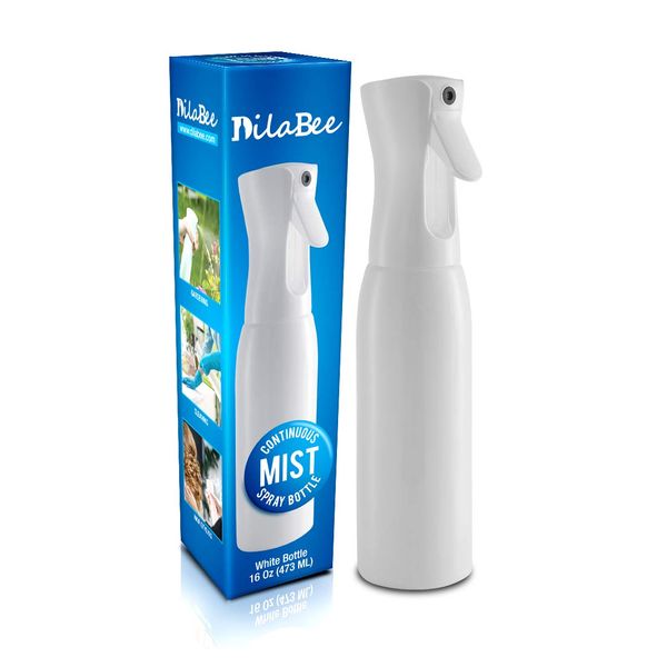 DilaBee Continuous Mist Empty White Spray Bottle For Hair - Salon Quality 360 Water Misting Sprayer - Pressurized Aerosol Stylist Spray Mister BPA Free (16 Oz)