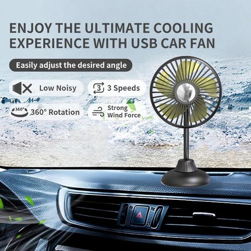 YinDxierxv Car Fan,Dual Head USB Fans for Car, USB Powered Car Seat Fan, 360° Rotatable & 3 Strong Wind 12V Table Fans Adjustable for Vehicles SUV RV (Single-head Dark Green)