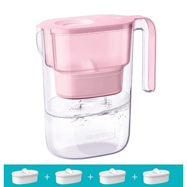 Waterdrop Elfin 5-Cup Water Filter Pitcher, NSF Certified, with 4 Filter, Pink