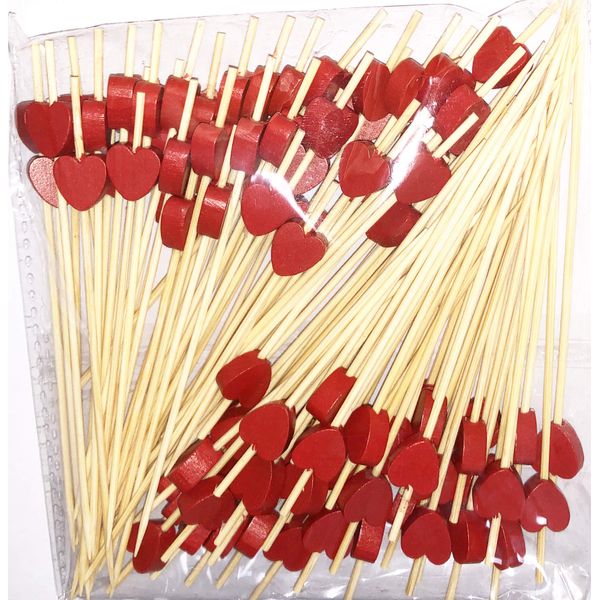 AILEXI Cocktail Sticks 100 Counts Wooden Toothpicks Party Supplies Frill Finger Food Fruits Sandwich Nibbles - Red Hearts