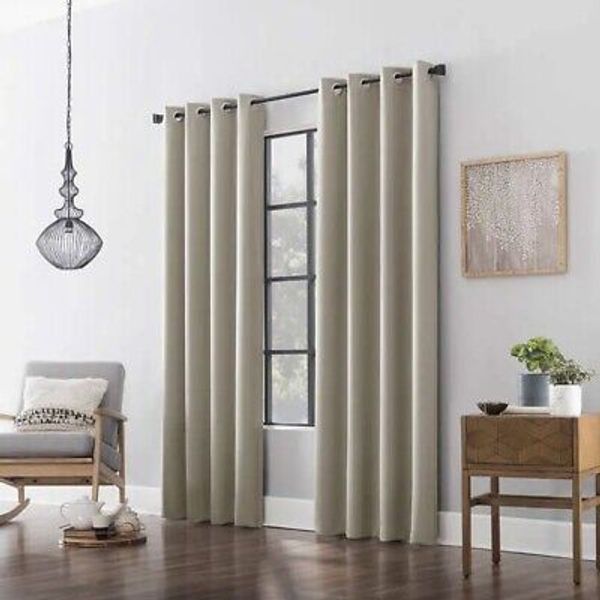 4 PANELS Anti-Dust Allergy Brushed Text Room Darkening Curtain 63" GROMMET BEIGE