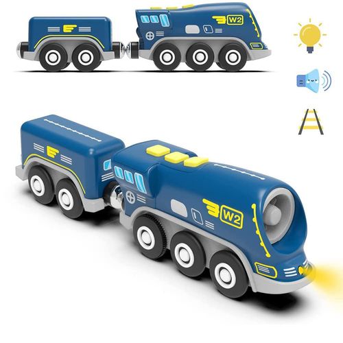 Battery Operated Action Locomotive Train (Magnetic Connection)- Powerful Engine Bullet Train Compatible with Thomas, Brio, Chuggington Wooden Train Set and Tracks- Toys Car for Toddlers