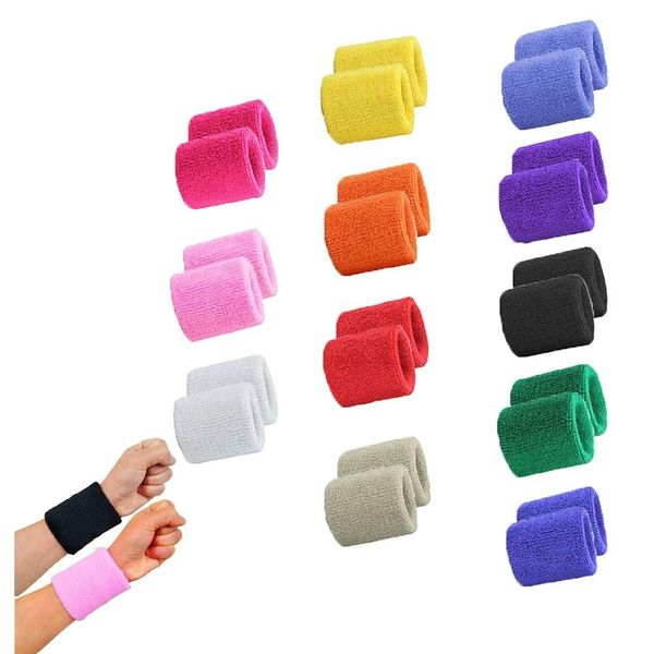 ZZBIQS Colorful Sports Wristbands Cotton Sweatband Wristbands Wrist Sweatbands Wrist Sweat Bands for Tennis, Sport, Basketball, Gymnastics, Golf, Running(8 x 7.5cm) (12-Pairs)