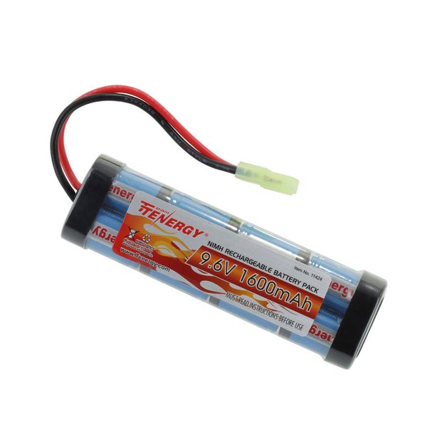 Tenergy 9.6V Airsoft Battery High Capacity 1600mAh NiMH Flat Battery Pack w/Mini Tamiya Connector for Airsoft Guns MP5, Scar, M249, M240B, M60, G36, M14, RPK, PKM