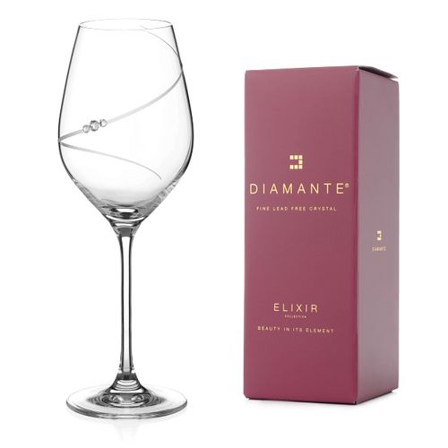 DIAMANTE Swarovski Wine Glass- 'Silhouette' Hand Cut Design Embellished with Swarovski Crystals - Single with Gift Box