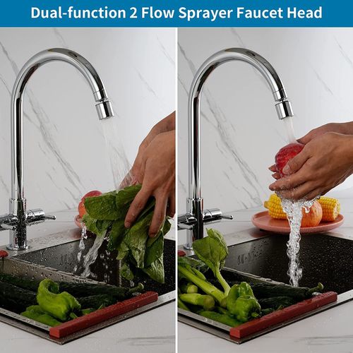 Hibbent Faucet Aerator, 360° Swivel Kitchen Sink Aerator, Dual-function 2-Flow Sprayer Faucet Head, Big Angle Sink Sprayer Attachement, Faucet Replacement Part 55/64 Inch Female Thread - Chrome