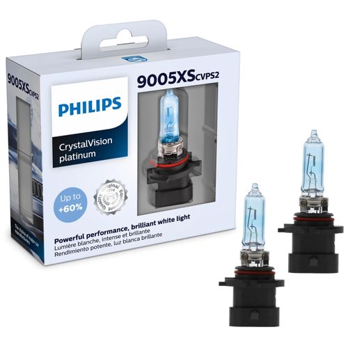 Philips Automotive Lighting 9005XS CrystalVision Platinum Superior Upgrade Automotive Replacement Bright White Headlight Bulb, Fits Select High Beam, Low Beam, Fog Positions (2 Pack)
