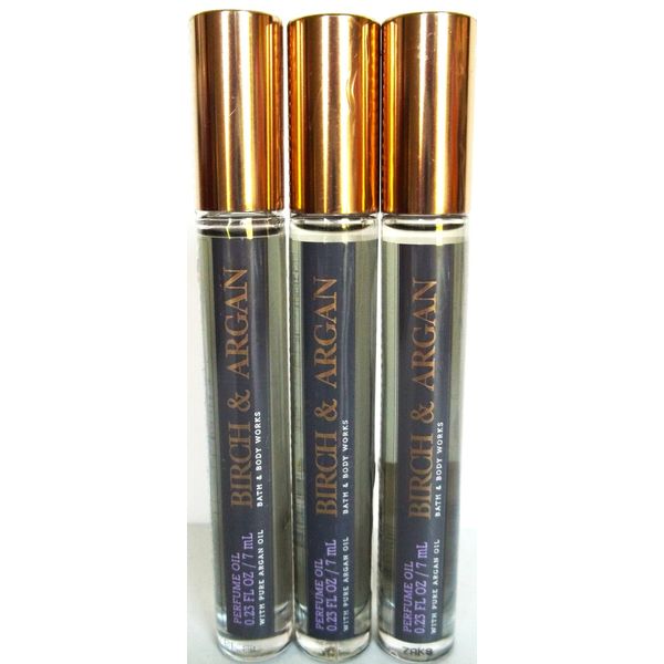 Bath Body Works BIRCH & ARGAN Perfume Oil Rollerball, Roll On, NEW x 3