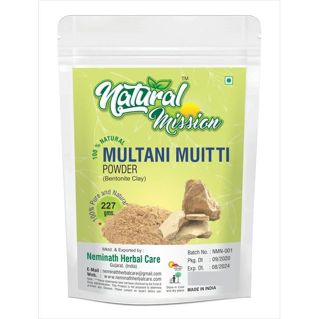 Natural Mission Fullers Earth Powder 227g | Half Pound | Fuller's Earth Powder | Multani Mud Mitti | Indian Healing Clay | Bentonite Clay | 100% Pure No Added Fragrance | Natural Face Pack