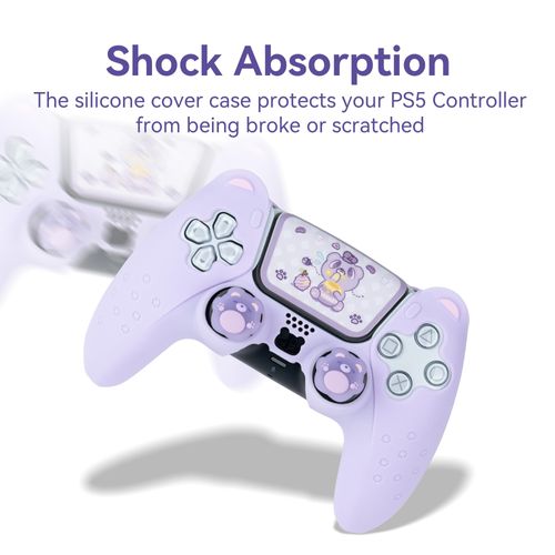 GeekShare Adorable Bear PS5 Controller Skin Set, Featuring 2 Thumb Grip Caps and 1 Sticker, Anti-slip Silicone Protective Cover Skin Case for Playstation 5 Wireless Controller - Purple