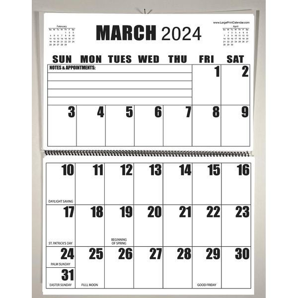 Jumbo Large Print 2024 Wall Calendar | 13-months January 2024 to January 2025 | 17" wide x 22" in length when open.