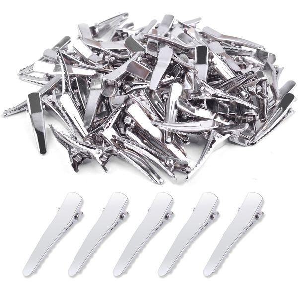 BronaGrand 100pcs 1.38inch Stylish Teeth Bows Hair Clips Prong Curl Clips Hairdressing Salon Hair Grip Silver Color